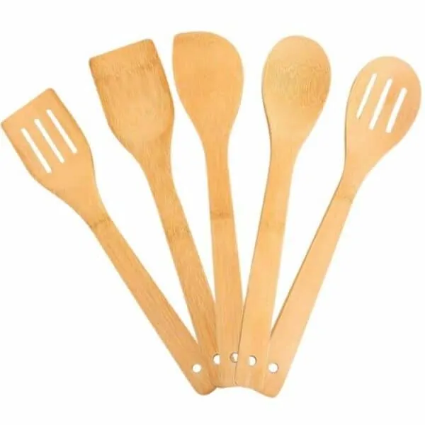 5pcs ustensiles de cuisine en bois anti adhesif cu