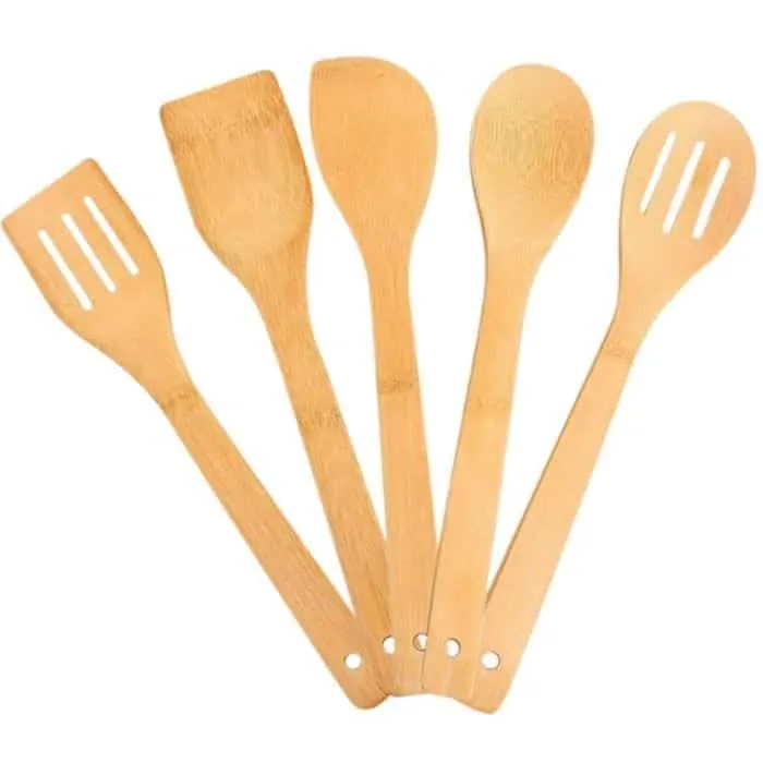 5pcs ustensiles de cuisine en bois anti adhesif cu