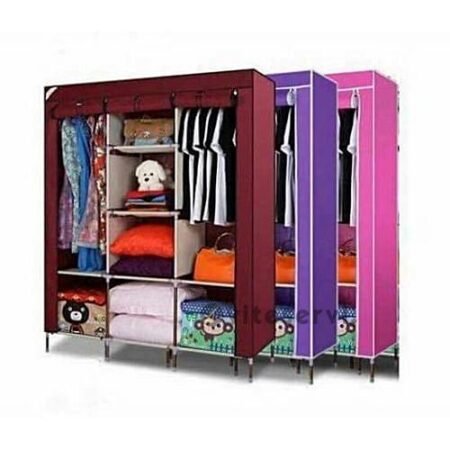 Armoire de Rangement 3 battants Portable en Tissu Modulable, Penderie Garde-Robe Multi-Compartiments avec Housse Anti-Poussière, Solution d'Organisation pour Vêtements et Accessoires, Facile à Monter et Déménager