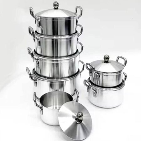 Lot de 7 Marmites Casseroles en Acier Inoxydable avec Couvercles, Tailles Variées pour Cuisine Familiale Argenté