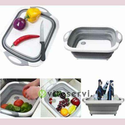 3in1 Sink Folding Chopping Cutting Board Dish Tub Fruit Vegetable Washing Drain Storage Basket Collapsible Colander