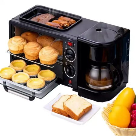 Four multifonction 3en1 à théière pour Petit-Déjeuner Multifonction Silver Crest 3-en-1, Four Grille-Pain, Cafetière et Plaque de Cuisson, Préparation Rapide et Complète pour un Matin Idéal (Noir)