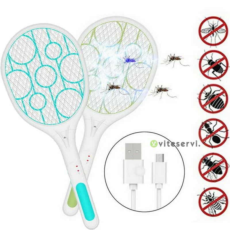Raquette anti-moustiques électrique, portable, pour tuer les