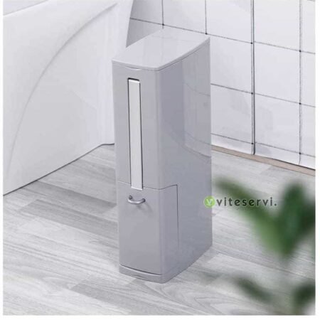 Poubelle rectangulaire de douche extra-plate avec couvercle et brosse de toilette 5 LITRES.