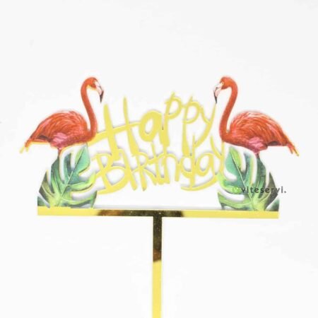Topper Happy Birthday emporte pièce Flamant Rose doré