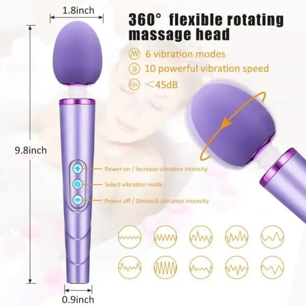 Magic Wand Sextoy vibrant 2 Magic Wand Vibromasseur Portable Sans Fil 10 Vitesses Et 6 Modes