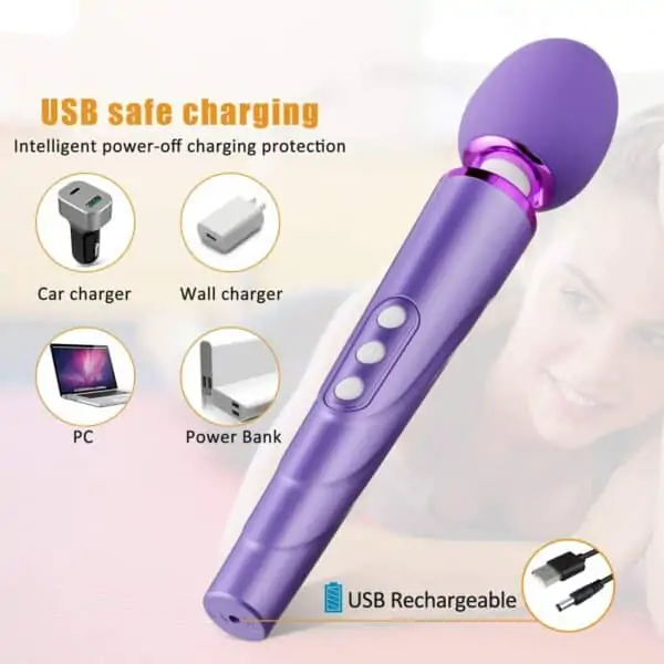 Magic Wand Vibromasseur Portable Sans Fil 10 Vitesses Et 6 Modes