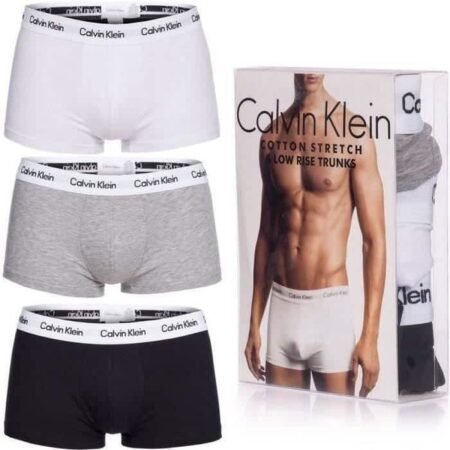 Caleçons Boxers Homme Calvin Klein Coton Stretch Lot de 3, Confort Optimal et Soutien Quotidien, Sous-vêtements Respirants Coupe Basse (Blanc, Gris, Noir)