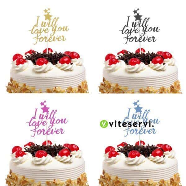 Acrylic Wedding Cake Topper Silver I Will Love You Forever Cupcake Topper For Wedding Baby Birthday 0