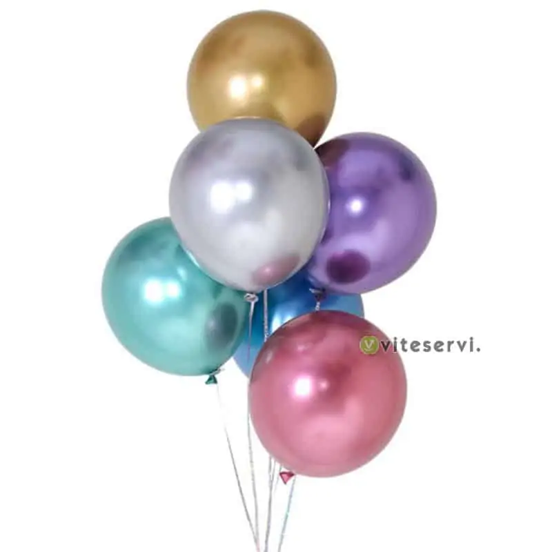 Set de 10 Ballons de baudruche gonflables en forme rond métallique chromé pour décorations de fête d'anniversaire, mariage etc