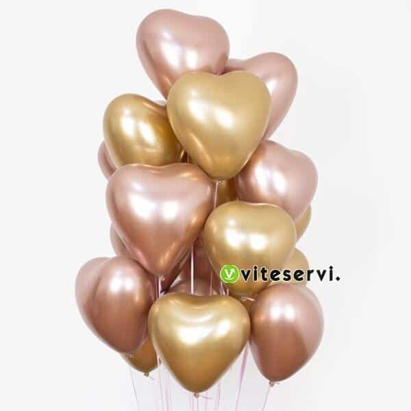 Set de 10 Ballons à hélium en forme de cœur métallique chromé pour décorations de fête d’anniversaire, mariage etc…