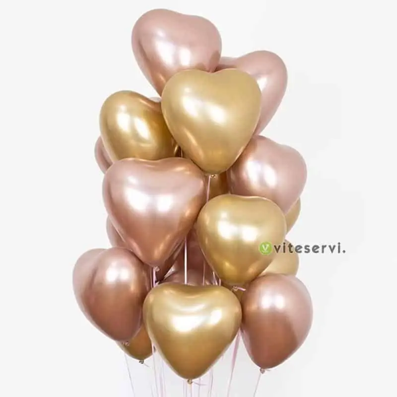 Set de 10 Ballons à hélium en forme de cœur métallique chromé pour décorations de fête d’anniversaire, mariage etc…