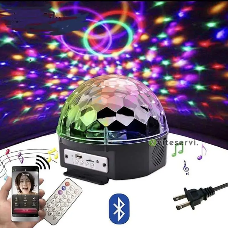 Ampoule à Mp3 et bluetooth rotative à jeu de Lumière multicolore effet lumière de boîte de nuit