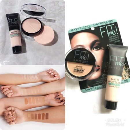Fond de Teint et Poudre Compacte Maybelline Fit Me! Matte + Poreless, Duo Matifiant Anti-Pores pour Peau Normale à Grasse, Maquillage Longue Tenue Unifiant le Teint, Fini Naturel et Sans Brillance