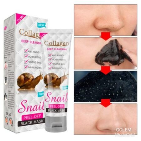 Masque Noir Peel-Off au Collagène et Extrait de Bave d'Escargot, Nettoyant Profond Anti-Points Noirs, Hydratant, Anti-Âge, Raffermissant et Réducteur de Pores pour une Peau Lisse et Éclatante (120ml)