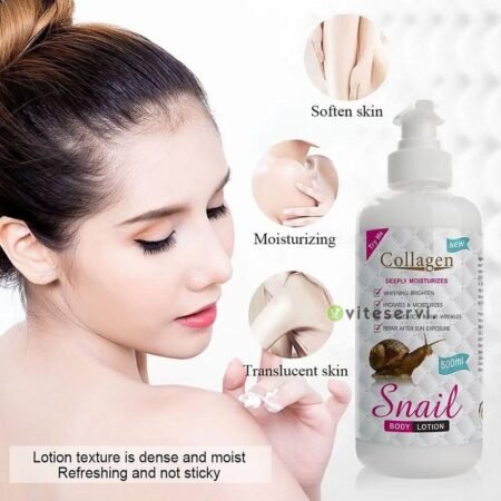 Lotion Corporelle Hydratante au Collagène et Bave d'Escargot 500ml, Soin Anti-âge Réparateur pour Peau Douce, Lumineuse et Non Collante