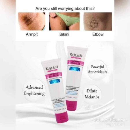 Crème Éclaircissante Kojic Acid Collagène 50ml pour Aisselles, Bikini et Coudes, Anti-Taches Sombres, Unifie le Teint, Hydratante et Antioxydante