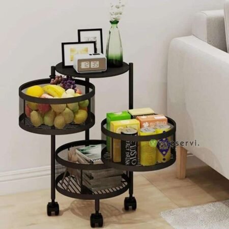 Étagère de rangement rotative, paniers de fruits sur roues à 3 niveaux