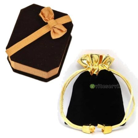 Pochette à cordon noir et doré plus boîte à bijoux