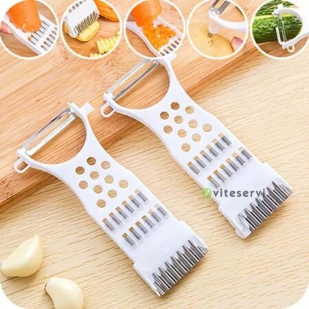 Mini Éplucheur Râpe Multifonctionnel 3-en-1 Blanc pour Fruits Légumes et Ail, Outil de Cuisine Polyvalent