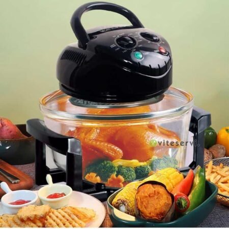 Four Halogène Multifonction 12L pour Cuisson Saine, Rôtissoire et Friteuse Sans Huile à Convection Noir Transparent