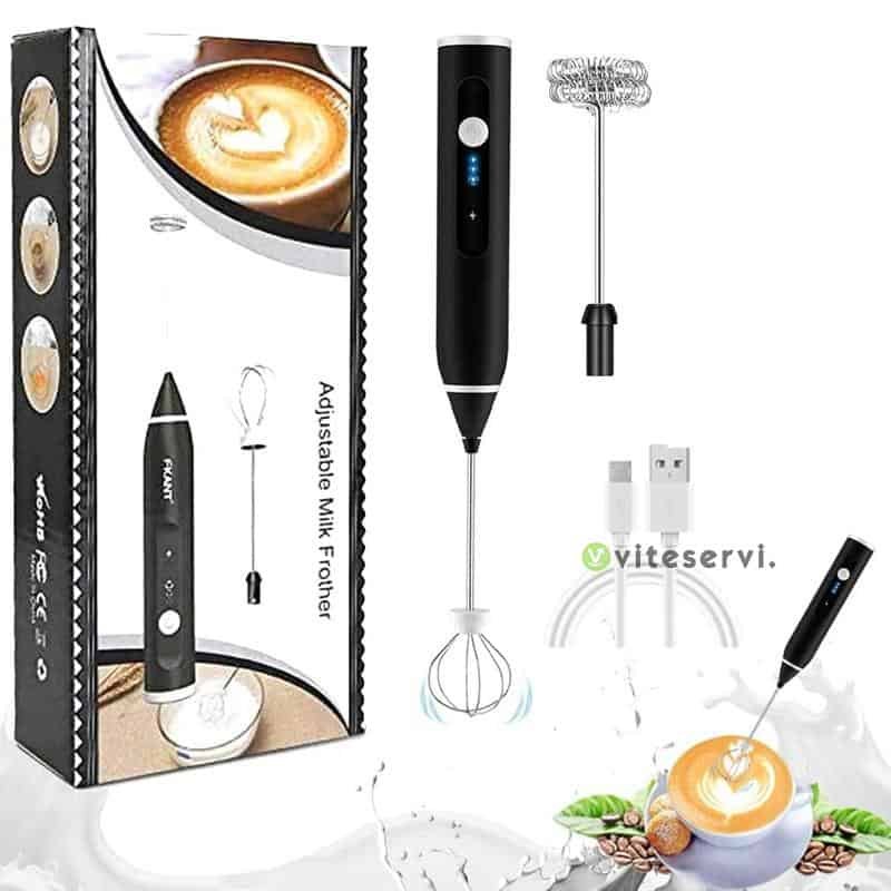 Fouet électrique Hixava 2 En 1 - Mousseur à Lait USB Rechargeable - 3 Vitesses - 2 Têtes - Pour Café, Matcha, œufs