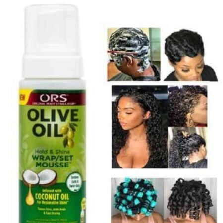 Mousse Coiffante ORS Olive Oil Hold & Shine, Fixation Forte et Brillance Éclatante pour Cheveux Naturels, Bouclés, Ondulés, Mousse de Mise en Plis Enrichie à l'Huile de Coco, Définition et Hydratation Intense (207ml)