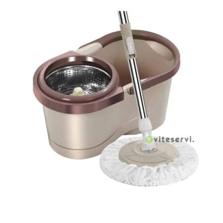 Seau Essoreur Rotatif avec Balai Serpillère Microfibre, Système de Nettoyage Mains Libres pour Tous Sols Beige