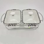Dish de service à chaud  2 pièces en 1 rectangulaire en céramique.