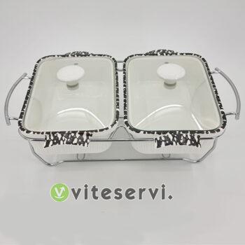 Dish de service à chaud  2 pièces x 1 rectangulaire en céramique.