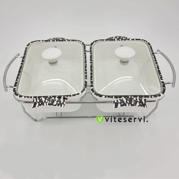 Dish de service à chaud  2 pièces x 1 rectangulaire en céramique.
