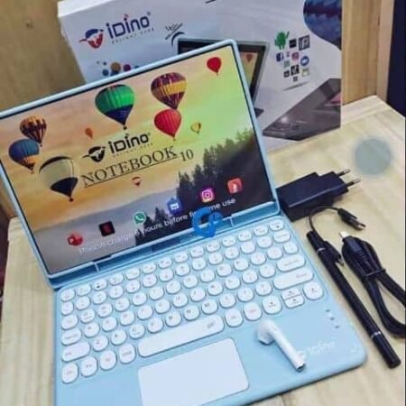 Tablette IDINO Notebook 10 512 Go + 8 Go Tactile 2-en-1 avec Clavier Détachable, Ordinateur Portable Compact pour Études, Travail et Divertissement, Écran HD, Performance Fluide, Idéale pour l'Afrique de l'Ouest (Bleu Ciel)