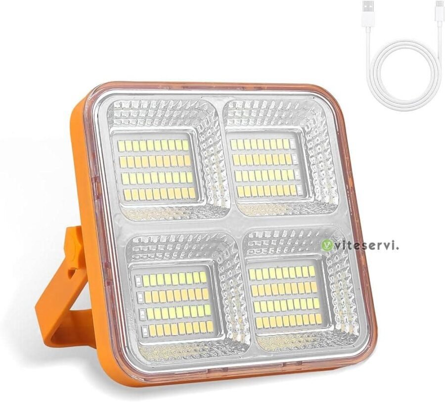 Projecteur LED Rechargeable Original 160 LEDs Lampe de Chantier Lumière de Travail Portable avec Panneau Solaire