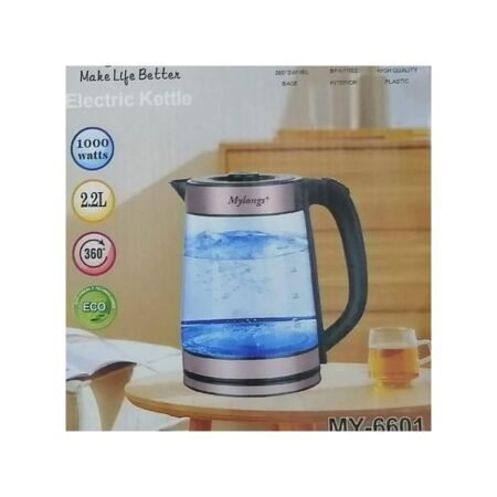 Bouilloire électrique en verre Mylongs de 2,2 litres pour faire bouillir de l'eau et du lait - Transparente.