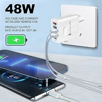 Chargeur Rapide Multiport USB-C Et USB - 4 Ports, Technologie QC3.0 Et PD - Compact Et Pliable - Pour Voyage Et Bureau