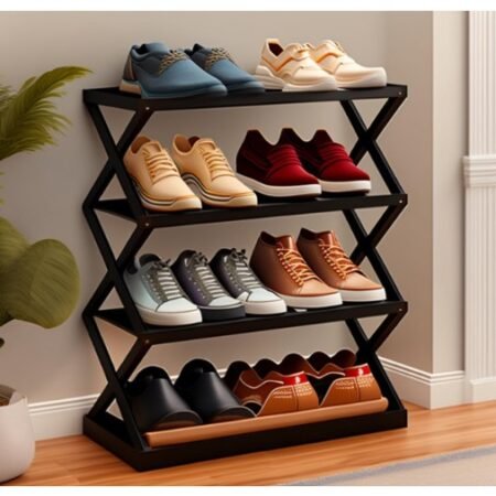 Étagère à chaussures multifonctionnelle à 4 niveaux , étagère noire démontable de rangement anti-poussière