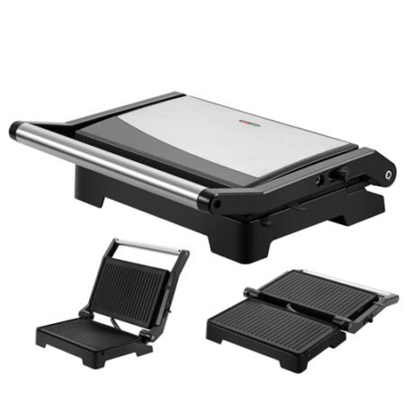 Mini paninière en acier inoxydable 1000W ouvre 180 degrés Panini compact Panini Press Sandwich Grille de contact électrique Grill, Grill électrique compact avec plaques anti-adhésives 900W