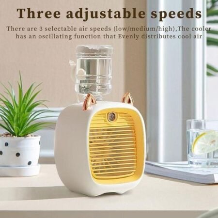Mini ventilateur de refroidissement à 3 vitesses avec chargement USB - Ventilateur de refroidissement personnel mignon et silencieux avec réservoir d'eau de 270 ml - Ventilateur de bureau