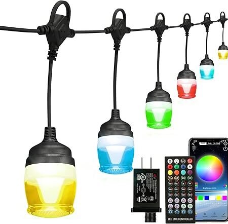 Guirlande Lumineuse Extérieur et Intérieur 11,27M/37ft, Multicolore Guirlande Guinguette avec Télécommander , Étanche IP65 Décoration pour Balcons,Jardin,Terrasse,Patio Café,Fête,Mariage