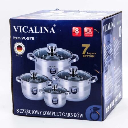 Lot de 04 casseroles ou bols de service inoxydable à couvercle en verre VICALINA - VL-275 Taille 16 18 20 24 cm