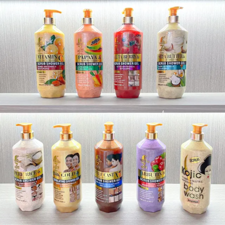 Gel douche 1 litres pour un bon teint variété papaye, orange, coco,