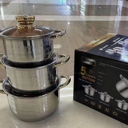 Lot de 03 Casseroles en inox avec couvercle en verre