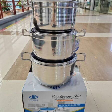 Lot de 03 casseroles de cuisine en acier inoxydable avec 03 couvercles en verre