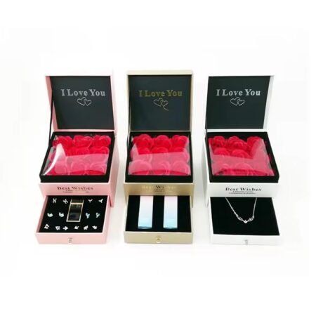 Coffret cadeau Boîte de rangement de bijoux et boucles d'oreilles, fleurs éternelles romantiques, cadeau d'anniversaire de la saint-valentin, accessoires pour femmes 12x12x9,5 cm