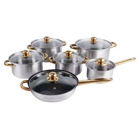 Set de 6 casserole lourd et bien résistant Marmite multifonctionnelle en acier inoxydable Marmite à lait Ustensiles de cuisine Batterie de cuisine