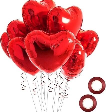 Ballons de fête en forme de cœur, spéciale St Valentin ballons à l'hélium avec 2 rouleaux de rubans pour décoration de mariage romantique, fête d'anniversaire, Saint-Valentin, baby shower, 45,7 cm (rouge)