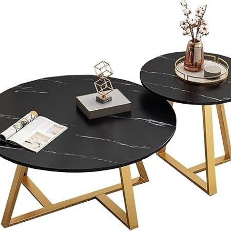 Ensemble de 2 Tables Basses gigognes Rondes, Combinaison de Tables d'appoint créatives for Salon Moderne, Table Industrielle avec Cadre en métal, Noir, Blanc (Color : B, Size : 60+45CM)