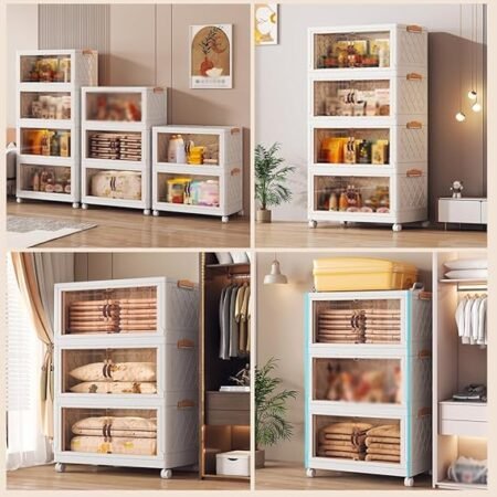 Boîtes de rangement empilables, boîtes de rangement en plastique avec roulettes avec poignées, organisateur empilable, grand rangement pliable avec couvercle pour vêtements, maison