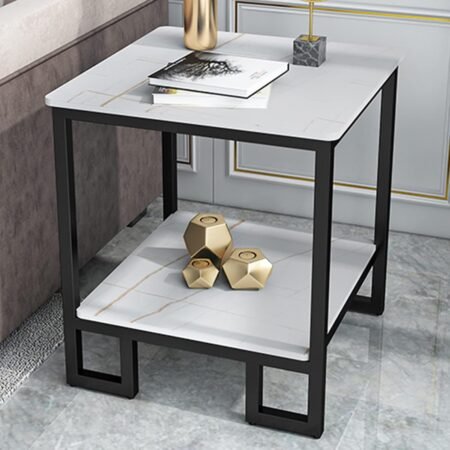 Table basse, table de canapé, table murale, bureau de chambre à coucher, table basse à 2 niveaux, cadre en métal, table basse pour salon, bureau, maison (taille : 40 x 40 x 56 cm)
