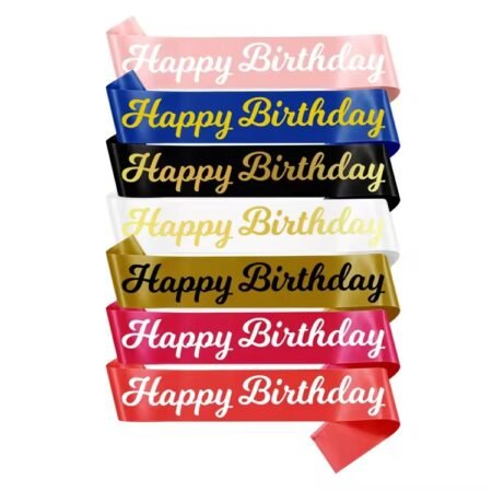 Écharpe d'Anniversaire 'Happy Birthday' Multicolore en Satin, Bandeau Festif Réutilisable pour Célébrations, Accessoire de Fête Élégant et Mémorable